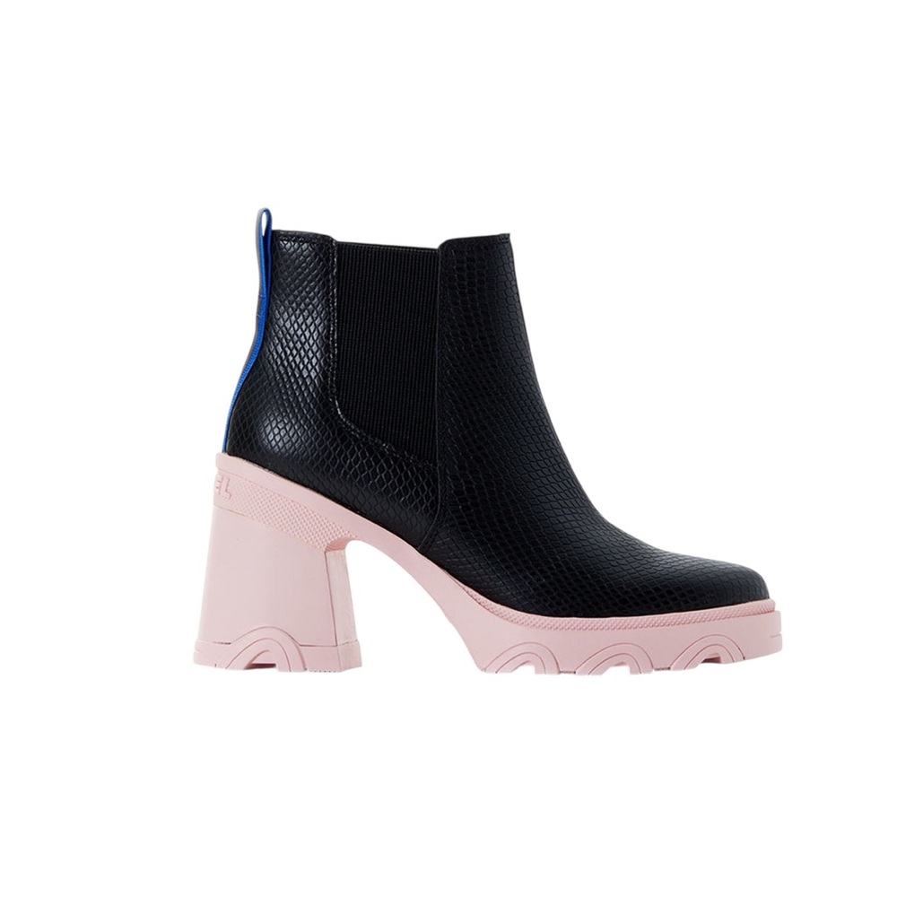 NWOT SOREL Women's Brex Heel Chelsea Boots in Black/Pink - Picture 2 of 12